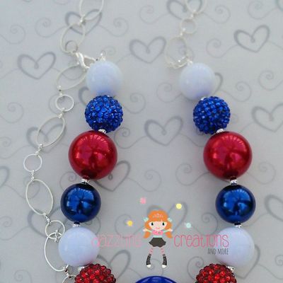 Mom 4th of july red, white, blue/patriotic shooting star chunky necklace/photo prop 