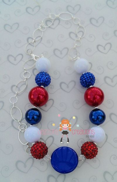 Mom 4th of july red, white, blue/patriotic shooting star chunky necklace/photo prop 