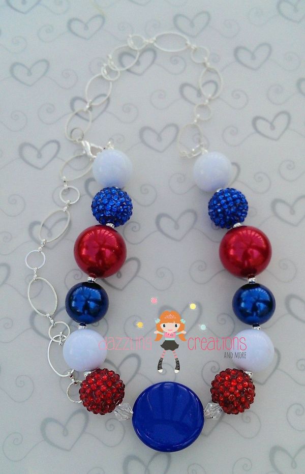 Mom 4th of July Red, White, Blue/Patriotic Shooting Star Chunky Necklace/Photo Prop 