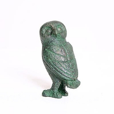 Greek owl miniature statue green bronze finish gre09