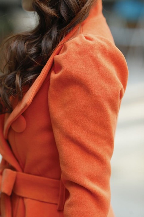 Long Woollen Coat Lapels Han Edition Orange