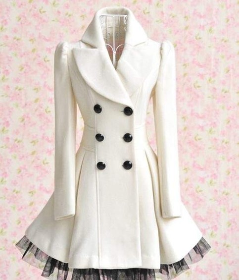 Coat Charm Yarn Big skirt Wool Coat White