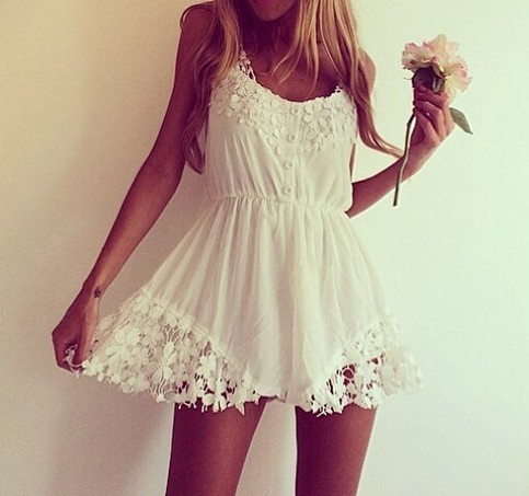White Decorative Flower Playsuit White 