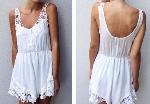 White Decorative Flower Playsuit White 