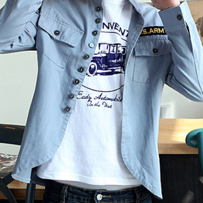 Fashion korean style slim long sleeves causal shirts 907sj-jk01-43-sky blue