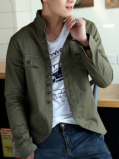 Fashion korean style slim long sleeves causal shirts 907sj-jk01-43-green