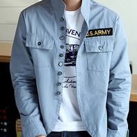 Fashion Korean Style Slim Long Sleeves Causal Shirts 907SJ-JK01-43-Green - Thumbnail 2