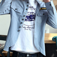 Fashion Korean Style Slim Long Sleeves Causal Shirts 907SJ-JK01-43-Green - Thumbnail 3