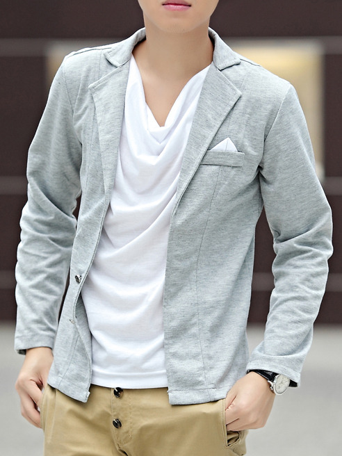 Fashion Korean Style Slim Long Sleeves Causal Shirts 907SJ-T23-38-Light Gray