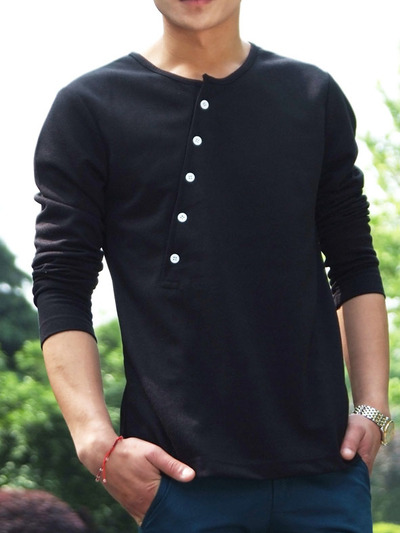 Fashion korean style slim long sleeves causal shirts 907sj-t58-43-black