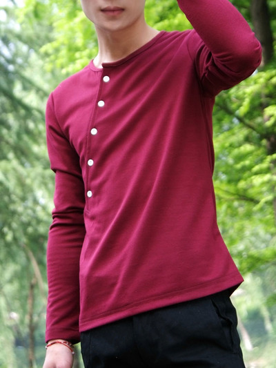 Fashion korean style slim long sleeves causal shirts 907sj-t58-43-wine