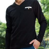 Fashion Korean Style Slim Long Sleeves Causal Shirts 907SJ-T59-48-Black - Thumbnail 1