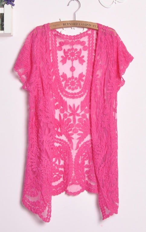 Lace Embroidered crochet Casual shirt open blouse tops blusas Short sleeve