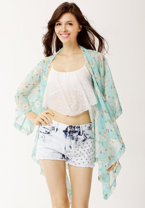 Floral Crop Sleeves Kimono Top