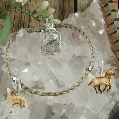 Silver gray horse hair necklace - Thumbnail 3