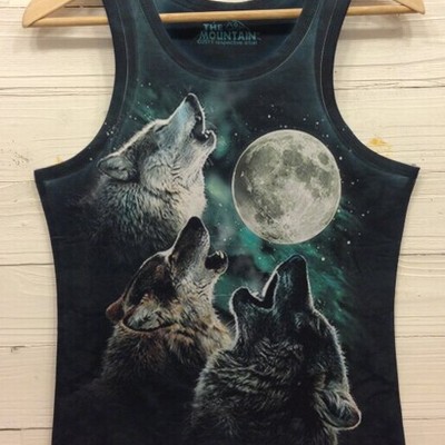 Men's new fashion 3 wolves bark moon print sleeveless vest unisex vintage summer fashion tank tops 4 sizes