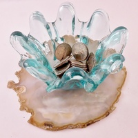Vintage Italian Blue Glass Pinch Bowl on Agate Slice - Thumbnail 1