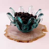 Vintage Italian Blue Glass Pinch Bowl on Agate Slice - Thumbnail 3