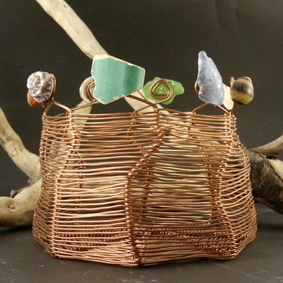 Copper wire woven beach basket
