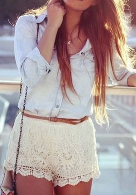 Floral Lace Knicker Shorts Pants White