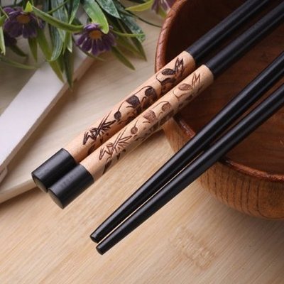 Panda Bamboo Pattern Chopsticks-(Black)-5 Pair Set