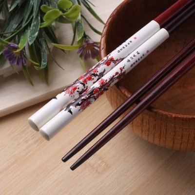 Plum blossom print chopsticks-(red/white)-5 pair set