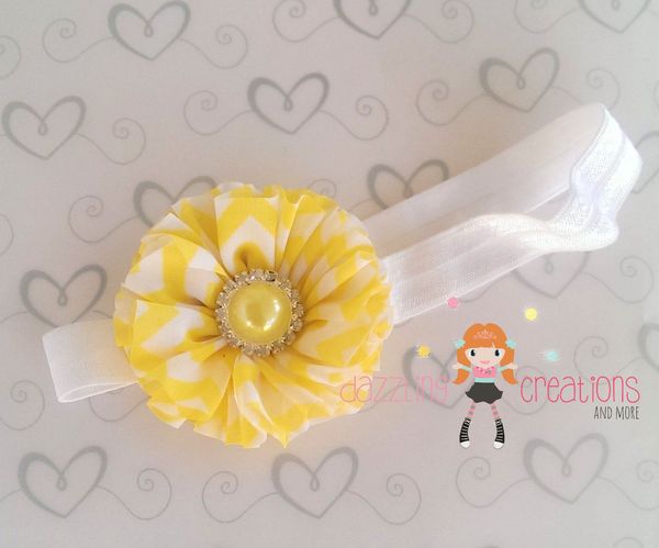 Yellow Flower Bling Center Headband/Perfect Photo Prop/Newborns/Kids