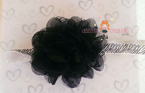 Black Flower Zebra Headband/Perfect Photo Prop/Newborns/Kids