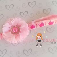 Pink Flower Rhinestone Center Headband/Perfect Photo Prop/Newborns/Kids - Thumbnail 1