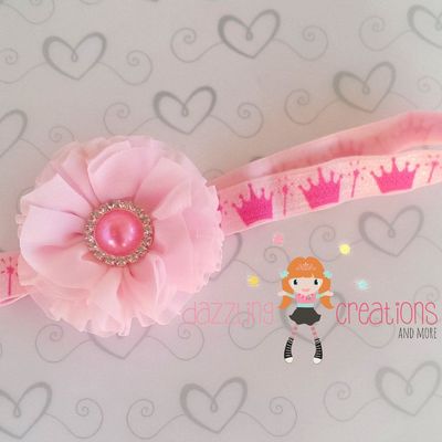 Pink flower rhinestone center headband/perfect photo prop/newborns/kids