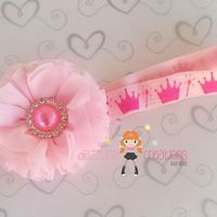 Pink Flower Rhinestone Center Headband/Perfect Photo Prop/Newborns/Kids - Thumbnail 2