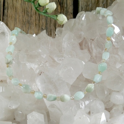 Natural cat's eye and golden rutilated quartz necklace - Thumbnail 4