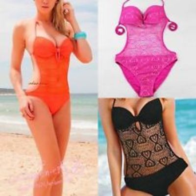 One piece swimsuit swimwear bathing beach push up bikini crochet hollow