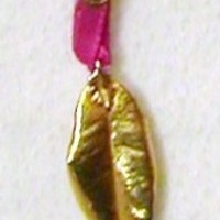 Pink Braided Ribbon Bookmark w/Gold Dipped Leaf - Thumbnail 1