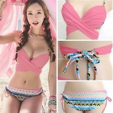 Pink sexy bikini set push-up padded bra swimsuit 