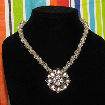 Hand woven glass beaded spiral rope with crystal flower 