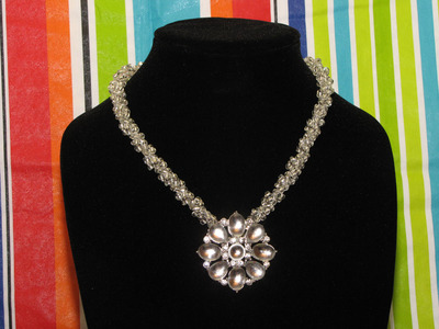 Hand woven glass beaded spiral rope with crystal flower 