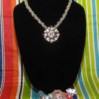 Hand Woven Glass Beaded Spiral Rope with Crystal Flower  - Thumbnail 1