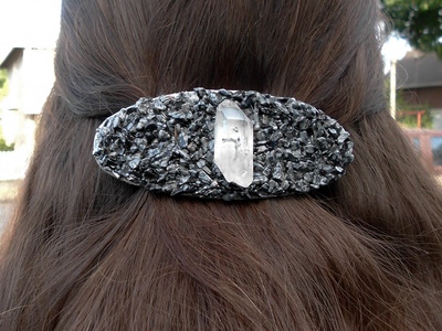 Quartz Point w/Snowflake Obsidian Hair Clip