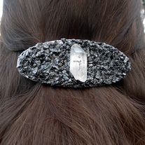 Quartz Point w/Snowflake Obsidian Hair Clip