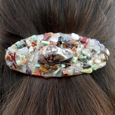 Gem gravel hair clip w/geode piece
