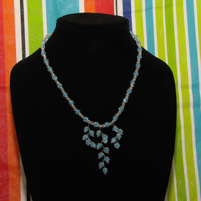 Handmade blue and silver bead necklace - 18 inches
