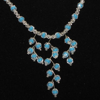 Handmade Blue and Silver Bead Necklace - 18 inches - Thumbnail 1