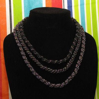 Black and purple - hand woven glass beaded spiral rope - three strand