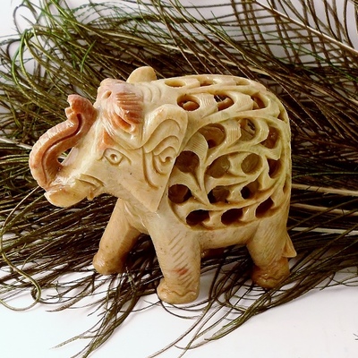 Undercut soapstone medium elephant statue carving