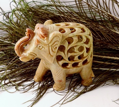 Undercut Soapstone Medium Elephant Statue Carving