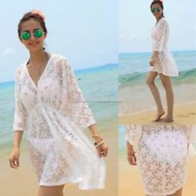 Sexy women bikini cover up lace hollow crochet  swimwear beach dress