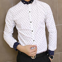 Fashion Korean Style Slim Long Sleeves Causal Shirts 907ASJ-C26-48-White  - Thumbnail 1