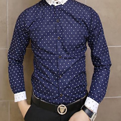 Fashion korean style slim long sleeves causal shirts 907asj-c26-48-navy blue