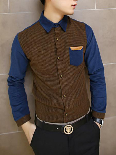 Fashion korean style slim long sleeves causal shirts 907asj-cs29-58-coffee